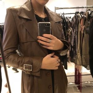 HERVE LEGER BROWN LEATHER TRENCH COAT